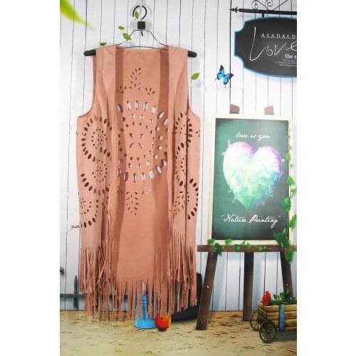 H80&S90 Women Fashion Long Coat Sleeveless Vests Feminino Outwear Casual Top Tassels Suede Fringed Outerwear & Scarf