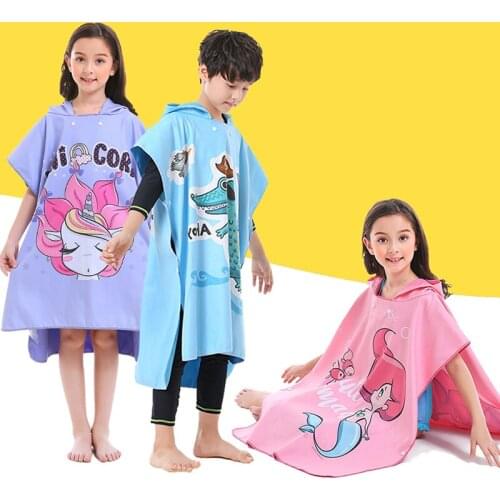 HOTMANGO Kids Microfiber Cartoon Poncho Towel Beach Changing Robe with Hood, Use for Swim, Beach & Pool, Suits Ages 4-10