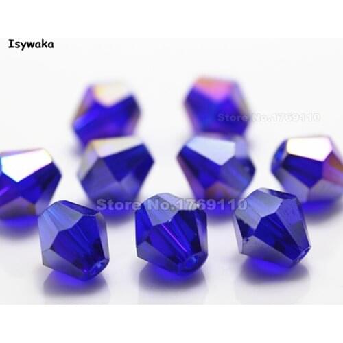 Isywaka 38pcs Deep Blue AB Color 8mm Bicone Austria Crystal Beads charm Glass Beads Loose Spacer Bead for DIY Jewelry Making
