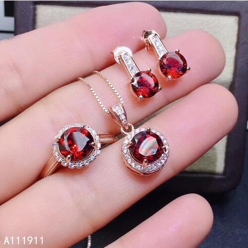 KJJEAXCMY fine jewelry 925 sterling silver inlaid Natural Garnet Ring Necklace Earring exquisite Suit Support Detection noble