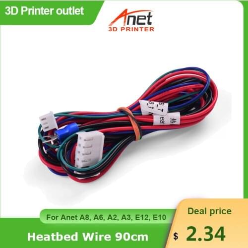 Anet Heated Bed Cable 18AWG Upgrade Hot Bed Line Heatbed Wire Length 90cm / 35.4 Inch for Anet Anet A8 A6 3D Printer