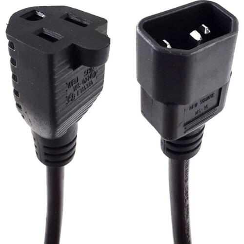 IEC 320 C14 Male Plug to NEMA 5-15R 3 Prong Female PC Power Adapter Cable 14AWG SJT Durable Extension Cable 15A Black 0.3M-3M