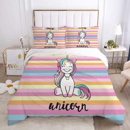 Kids Bedding Set for baby cartoon Bed linen set for home duvet cover bed sheet family sets Euro 4pcs Rainbow unicorn