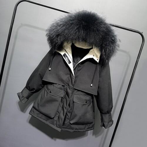 JUJUGE Large Fur Collar Hooded Winter Jacket Women Cotton Down Jacket Thick Parkas Warm Winter Coat Plus Size Female Outerwear