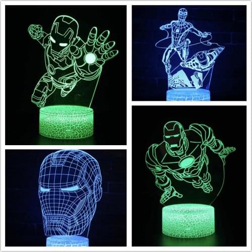 Marvel Avengers Acrylic 3D Illusion LED Lamp Iron Man USB Colourful NightLight Anime Figures Visual Lamp For Home Decor Kid Gift