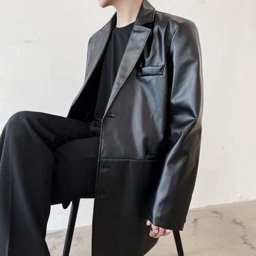 MIXCUBIC 2020 Autumn Korean style Personality PU leather suit men Casual loose retro PU leather Blazers for men M-XL