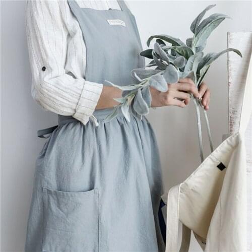 Fashion Brief Nordic Wind Pleated Skirt Cotton Linen Chef Apron Coffee Shops And Flower Shops Work Clothes Women Cleaning Aprons