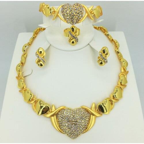 Fashion Wedding Bridal Crystal Rhinestone Jewelry Sets African Beads Dubai Gold Color Statement Jewellery Costume