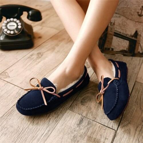 Fashion Bowtie Soft Leather Women Ballet Flats Round Toe Non-slip Maternity Mother Boat Shoes 2020 Winter New Warm Loafers Shoes