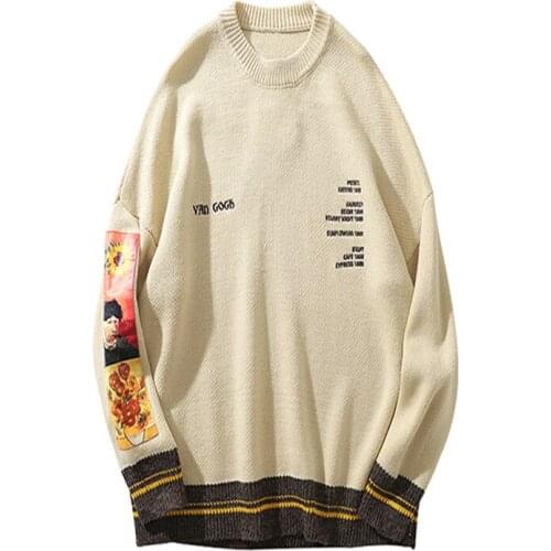 Japanese and Korean hip-hop style sweatshirt mens drawing embroidery knit pullover casual casual pullover