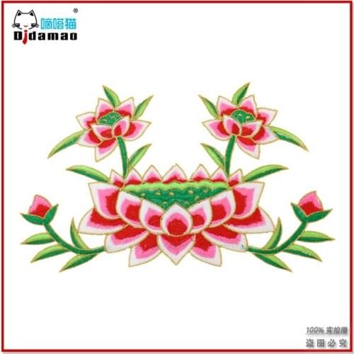 50pcs/lot Lotus Embroidery Patches Letters Clothing Decoration Accessories Diy Iron Heat Transfer Applique Iron on Patch