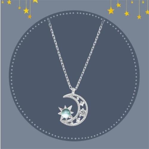 New Beautiful Exquisite Blue Moonlight Light Luxury Hand Made 925 Sterling Silver Jewelry Moon And Star Crystal Necklaces H534