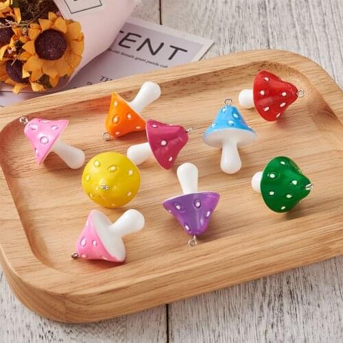 30-48pcs Colorful Mushroom Resin Charms Cute Small Pendant for Handmade Earrings Necklace Keychain DIY Jewelry Making Gift