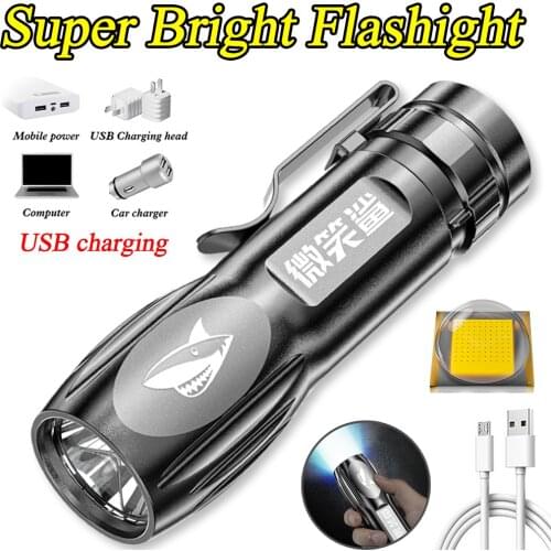 New Portable Camping Strong Light Flashlight Outdoor Concentrating Long-range USB Rechargeable Mini ABS Flashlight with Holder