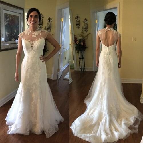 Sexy Open Back Satin Wedding Dresses Bride Beaded Appliques Lace 2020 White Mermaid Wedding Bridal Gowns 2020 Vestido de Noiva