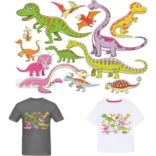 Cute Dinosaur Patch Iron-on Transfers for Clothing Stickers Thermoadhesive Patches Applique Diy Flex Fusible Transfer Stripe