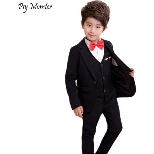 Flower Boys Gentleman Wedding Suit 3pcs School Kids Blazer+Vest+Pant Brand Quality Children Formal Birthday Clothing Set F85