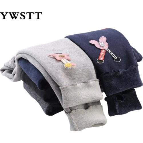 Warmer Winter Girls Leggings Plus Velvet Knitting Skinny Cartoon Pants Children Elastic Thicker Girls' Trousers Kids Clothing