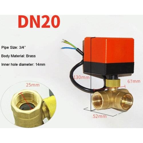 3/4" Three Way Motorized Ball Valve 220V 12V 24V 3-Wire 2 Point Control Brass Electric Ball Valve