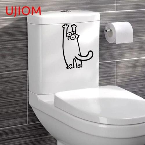 UJIOM Cute Cat Graphics Toilet Wall Sticker Bathroom Furniture Stickers Decorative Wall Decals Mural Art Home Decoration Decor