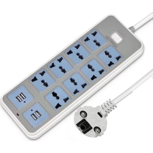 Smart 2M Extension Cable Socket 2500W 10A AU UK EU Plug Universal Way Outlets Cord Socket 8AC 4 USB Ports Charger Adapter Socket