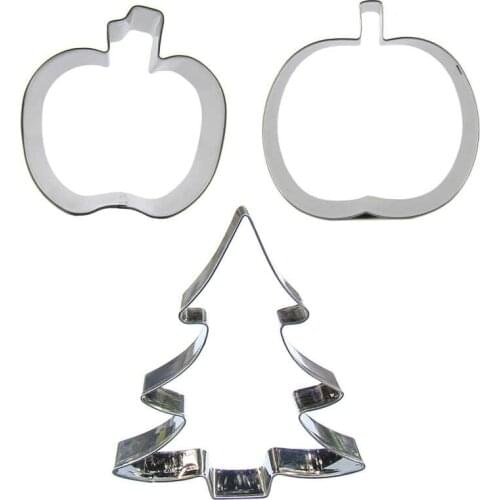 Apple, Christmas tree shaped 3 piece biscuit cutting molds, baking tools, cake decorating soft candy tools