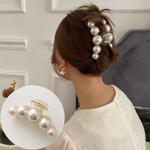 New Korean Big Hair Claw For Women Crab Hair Clip Girl Fashion Simulation Pearl Acrylic Oversize Small Hairpins Hair Accessories