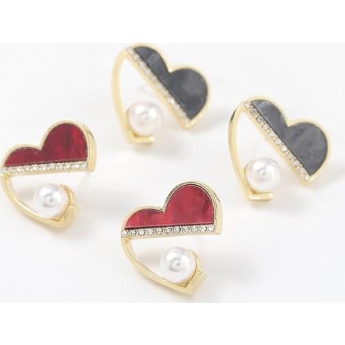 Find Me Simple Alloy Dripping Oil Rhinestone Imitation Pearl Wu En Buckle Heart Earrings For Women Fashion Jewelry Accessories