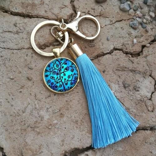 The tree of life Women Bag Tassel Keychain Women pendant Art Tree Car Key chain charm Women Pendant Fringe Key Ring Old Art 07