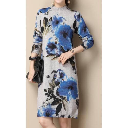 Long Sweater Dress Women Fashion Long Sleeve Pullovers Print Pull Femme Jumper Plus Size High Quality Sweater Women