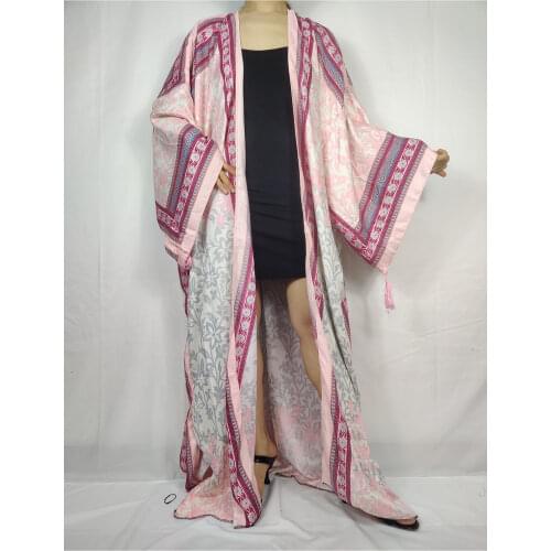 Middle East 2021 Full Length Summer Floral Kimono Dress For Women Moroccan Women Vintage Boho Kimonos Muslim Caftan