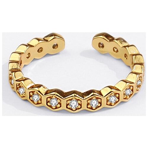 925 Sterling Silver Zircon Ring for Women Luxury Gold Hexagon Wedding Rings Jewelry 2021 New