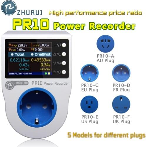 ZHURUI PR10 EU16A/US15A/BS13A/FR16A/AU10A plug/power meter /watt meter/ socket /energy meter/electricity meter/several languages