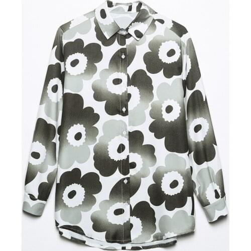 ZXQJ Women 2021 Fashion Floral Print Oversized Blouses Vintage Long Sleeve Button-up Female Shirts Blusas Chic Tops