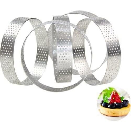 10 Pcs Circular Stainless Steel Tart Ring Tower Pie Cake Mould Baking Tools Perforated Cake Mousse Ring,8cm