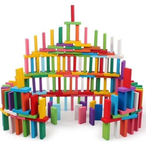 100pcs/set Kids Wood Toy Colorful Domino Game Building Blocks Baby Color/ Shape Learning Educational Wooden Toys Gifts