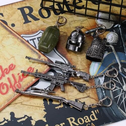 11 Kind Men Gift PUBG Weapons Green Bag Gasoline Can Equisite Mini Gun Black Sniper Rifle Helmet Body Armor Key Chains For Women