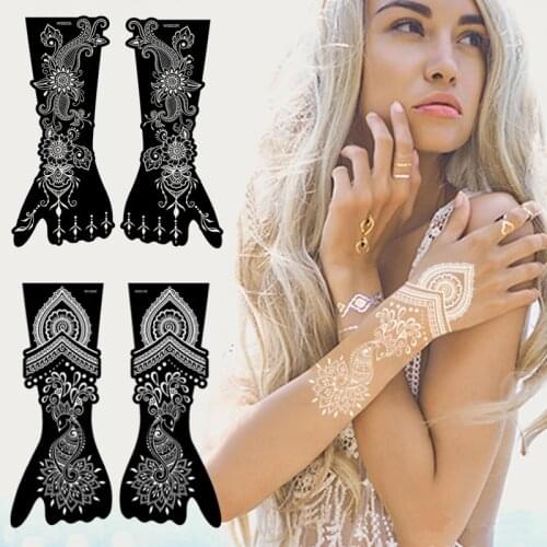 2Pcs/Set Professional Henna Stencil Temporary Hand Tattoo Body Art Sticker Template Wedding Tool India Flower Tattoo Stencil