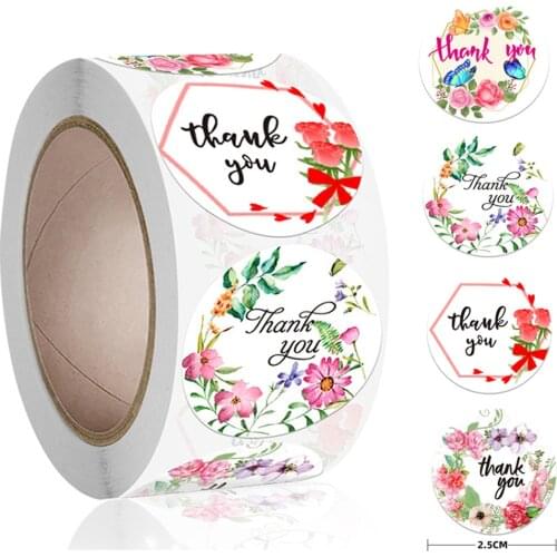50-500pcs Floral Thank You Stickers Scrapbooking For Package Seal Labels Custom Sticker New Style Decoration Wedding Sticker