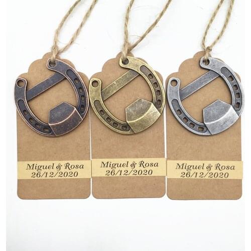50pcs/lot Wedding Anniversary Party Gifts Wedding Return Gifts Lucky Horseshoe Beer Bottle Opener with Customized Thank you Card