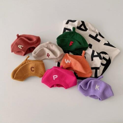 9173 Children Hat Girl Wool Hat Autumn Winter New 2021 Korean Childrens Letter Knitted Beret Vintage Pumpkin Wool Hat