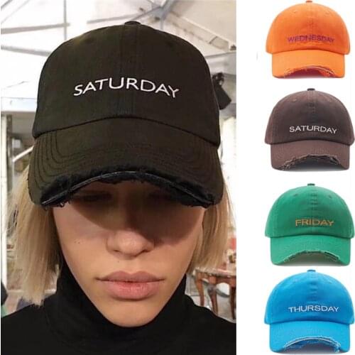 Week Embroidery Baseball Caps For Men Cotton Snapback Hat Unisex Ripped Distressed Hip Hop Visor Hats Women Summer Sports Cap