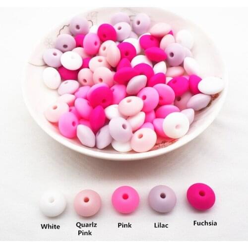 Chenkai 100pcs 12x7mm BPA Free Silicone Lentil Beads DIY Baby Abacus Teether Pendant Pacifier Jewelry Making Parts Pink Series