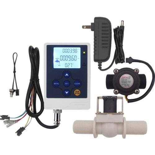 DIGITEN Water Flow Control LCD Digital Flow Meter Volume Rate Display+G3/4" Flow Sensor Meter+Solenoid Valve + Power Adapter