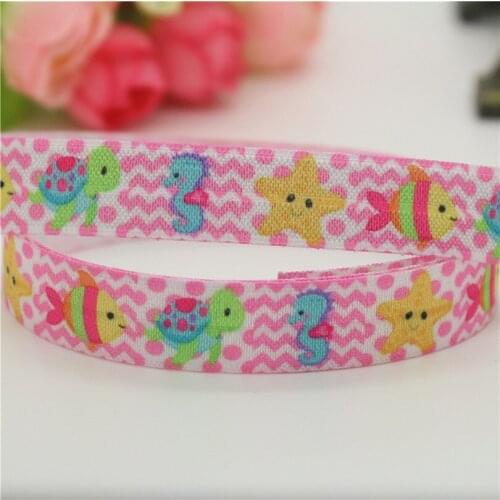 DHK 5/8'' Free shipping cream sea star super printed Fold Elastic FOE headband headwear hairband DIY decoration OEM S662