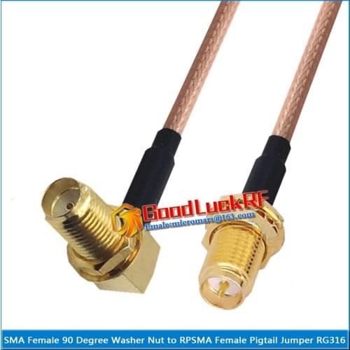 Dual SMA Female to RPSMA RP-SMA RP SMA Female Washer Bulkhead Nut Right Angle 90 Degree Pigtail Jumper RG316 Cable Coaxial