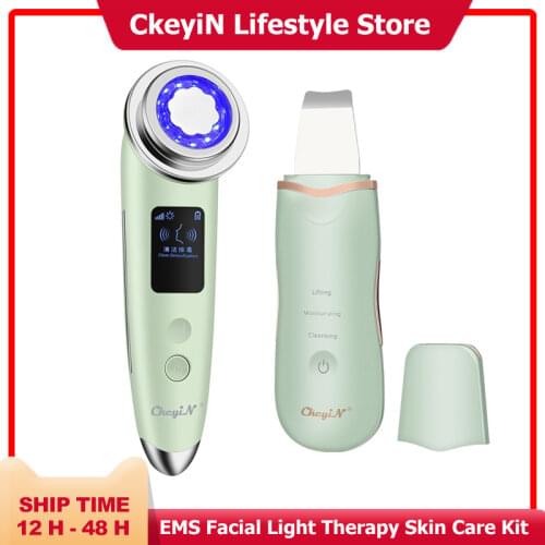 EMS Facial LED Light Therapy Skin Care BeautyMachine+Ultrasonic Skin Scrubber+Electric blackhead remover+Nano spray Face Steamer
