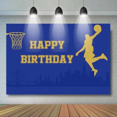 Basketball Birthday Backdrop Blue Gold Backdrop Sportsman Sport Photography Background Boys Birthday Party Decor Banner