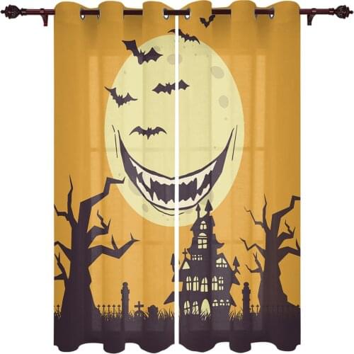 Halloween Castle Bat Moon Curtains for Living Room Luxury Window Curtain Bedroom Kitchen Curtains Drapes