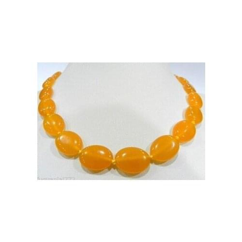 Huij 003782 13X18MM Soft Oval Yellow Jade Gems Beaded Necklace 18"